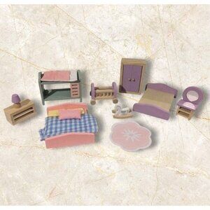 Le Toy Van Wooden Dolls House Furniture Bedroom Set Crib Rocking Horse Lamp Mini